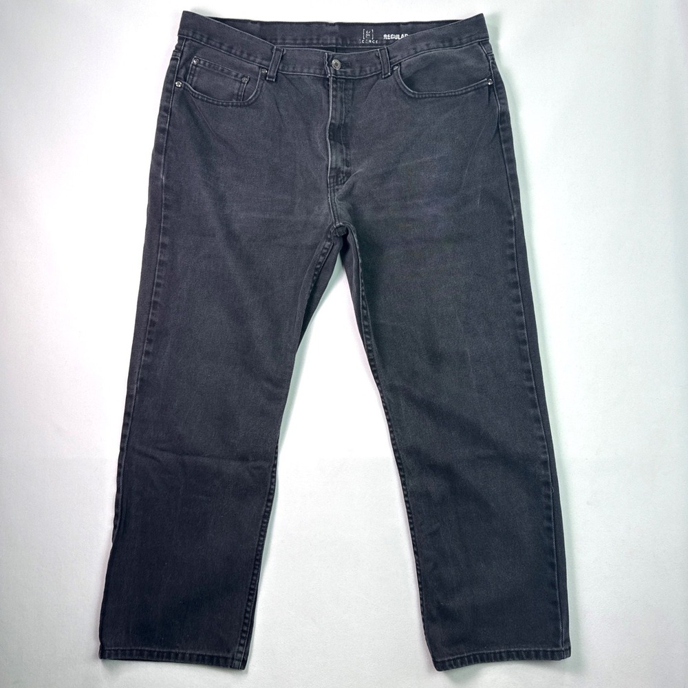 George Mens Regular Fit Straight Leg Faded Black Denim Jeans 40x30